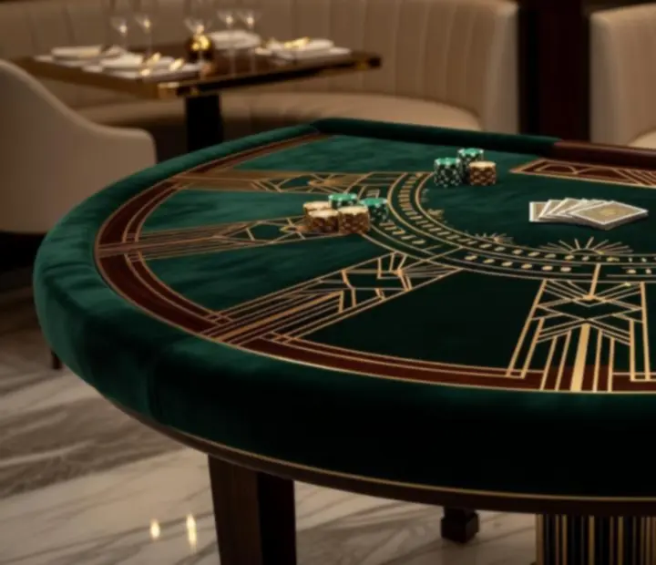 Stylowy stół do ruletki i blackjacka w oddzielonej części bistro