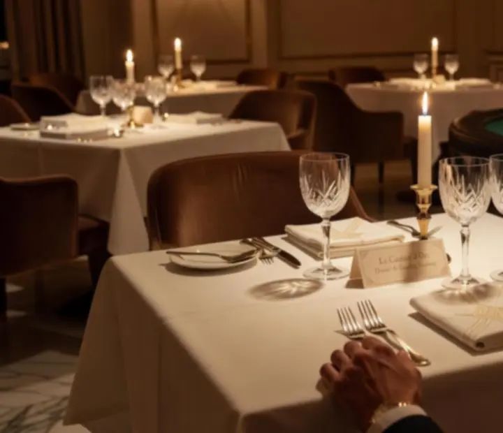 Wieczorna kolacja w restauracji z subtelną obecnością kart do gry i żetonów