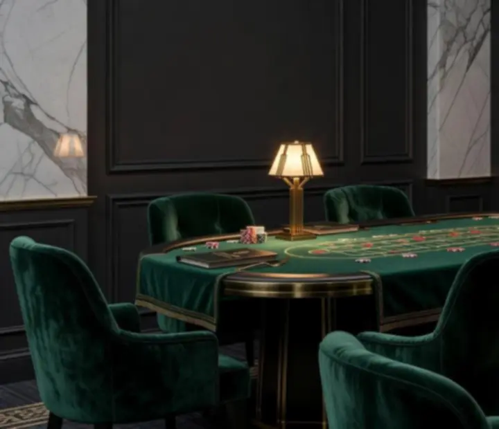 Wieczór tematyczny Casino Bistro z eleganckim stołem ruletkowym i restauracją